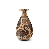 Greek Corinthian Aryballos with Winged Deity and Swan