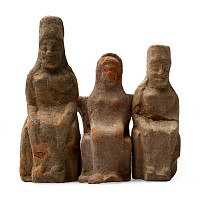 Archaic Greek Terracotta Seated Goddess Group