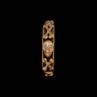 Stuart Period Gold Memento Mori Ring with Jewelled Skulls and Crossed Bones