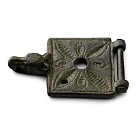 Medieval Bronze Manuscript Clasp with Wolf's Head
