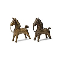 Cambodian Brass Horse Statue Pair