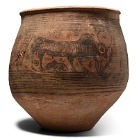 Large Indus Valley Terracotta  Vessel with Zebu