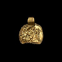 Roman Gold Bracteate Pendant with Military Eagle Between Two Standards