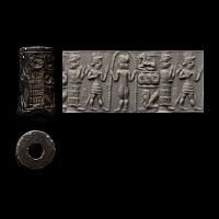 Western Asiatic Haematite Cylinder Seal with Worship Scene
