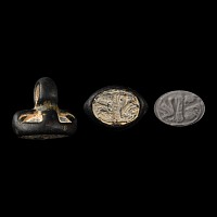 Egyptian Stone Scarab in Bronze Pendant