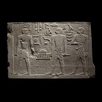 Egyptian Limestone Bas-Relief Panel of Ptah Presiding Over the Smelting of Metals