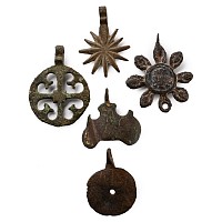 Large Medieval Knight's Bronze Heraldic Horse Harness Pendant Group