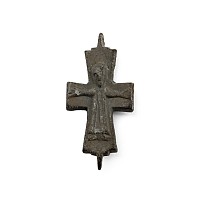 Byzantine Bronze Reliquary Cross Pendant Plate