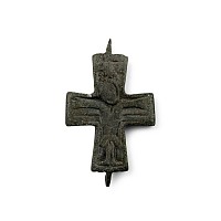 Byzantine Bronze Reliquary Cross Pendant Plate