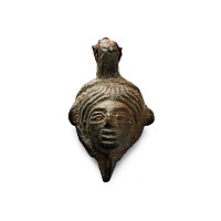 Roman Bronze Oil Lamp Lid with Face