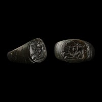 Roman Bronze Ring with Cupid Riding a Lion