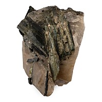 Green Tourmaline on Quartz Crystal Mineral Display Specimen
