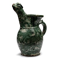 Medieval Glazed Jug with Spout in the Form of a Cockerel
