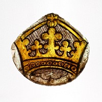 Medieval Stained Glass Panel with Gold Crown