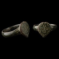 Medieval Bronze Ring with Cross