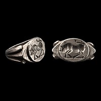 Roman Style Silver Ring with Charging Bull