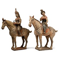 Chinese Tang Terracotta Horse and Rider Pair
