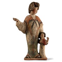 Chinese Tang Terracotta Court Lady with Child