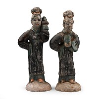 Chinese Qing Green Glazed Terracotta Retainer Pair
