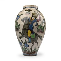 Persian Glazed Ceramic Vase with Polo Player