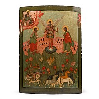 Large Icon of Archangel Michael Flanked by Saints Florus and Laurus