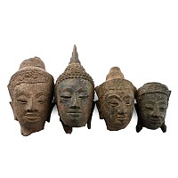 South East Asian Bronze Buddha Head Collection