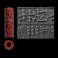 Levantine Style Red Jasper Cylinder Seal with Recumbent Quadrupeds