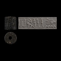 Egyptian Black Stone Cylinder Seal Inscribed with Hieroglyphs for the Name Deneh