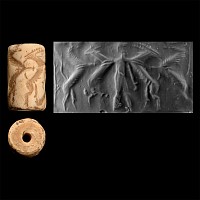 Early Akkadian Shell Cylinder Seal with Divine Hero