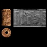 Early Akkadian Shell Cylinder Seal with Unclassified Snake God