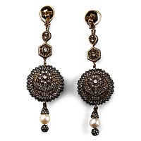 Pair of Elaborate Gold and Silver Earrings Set with Diamonds