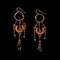 Roman Gold Earring Pair with Gemstone Drops