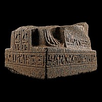 Monumental Egyptian Granite Statue Base with Hieroglyphics