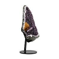Triangular Amethyst Crystal Geode Section with Calcite
