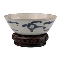 Chinese Blue and White Glazed Bowl with Stand