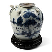Chinese Blue and White Glazed Teapot with Stand
