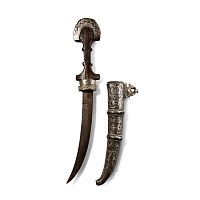 Persian Dagger in White Metal and Copper Scabbard