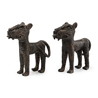 African Bronze Leopard Figure Pair