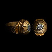 Large Medieval Silver-Gilt Ring with Lion Intaglio