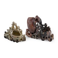 Chinese Carved Soapstone Vase Group