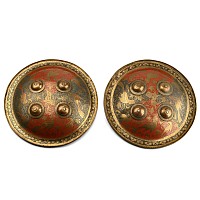Indo-Persian Enamelled Brass Shield Pair