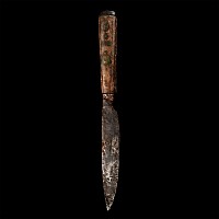 Medieval Bone-Handled Iron Knife with Long Cross in Blade