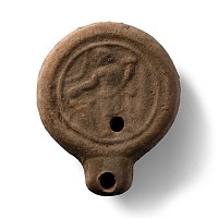 Roman Terracotta Oil Lamp with Minerva Standing