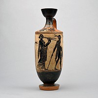 Greek Attic Terracotta Black-Figure Lekythos Attributed to the Athena Painter