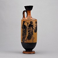 Greek Terracotta White-Ground Painted Lekythos Attributed to the Athena Painter