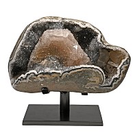 Half Geode with Grey Quartz and Calcite Crystals