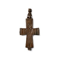 Large Byzantine Bronze Reliquary Pendant Cross