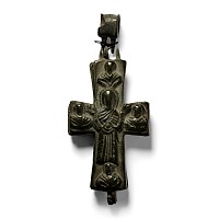 Large Byzantine Bronze Reliquary Cross Pendant