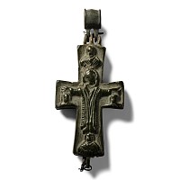 Large Byzantine Bronze Reliquary Cross Pendant
