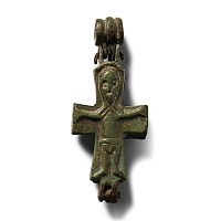 Byzantine Bronze Reliquary Cross Pendant